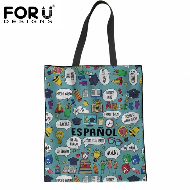 FORUDESIGNS/забавные испанские повседневные Брендовые женские сумки через плечо, холщовые женские многоразовые сумки для покупок, женская сумка из эко-ткани - Цвет: HK100Z22
