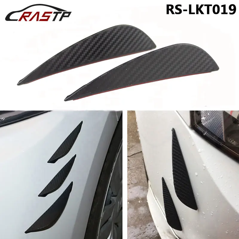 

RASTP-4Pcs Car Styling Carbon Fiber wind knife Universal Bumper Strip Spolier Decoration Sticker Canards Exterior Body RS-LKT019