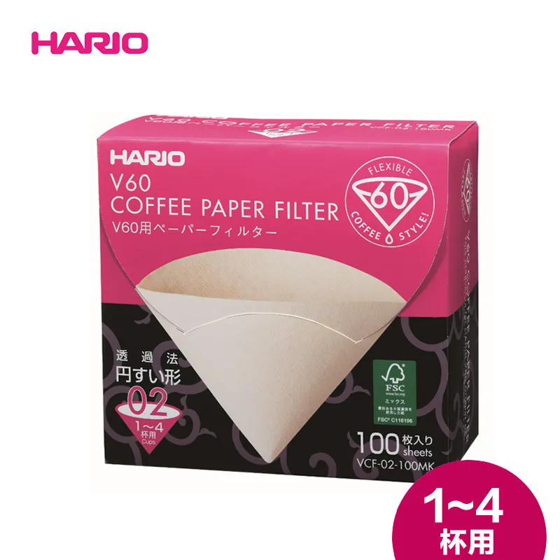 VCF 02 100MK Япония Импорт Hario V60 фильтр для кофе 01 02 графа Кофе натуральный бумажный фильтры для 4 стаканов для бариста VCF-01-100 капающая бумага - Цвет: VCF 02 100MK