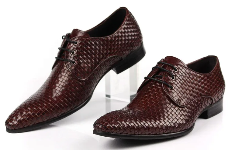 Woven Design Pointed Toe Summer Mens Business Shoes Genuine Leather Dress Male Formal Wedding | Обувь