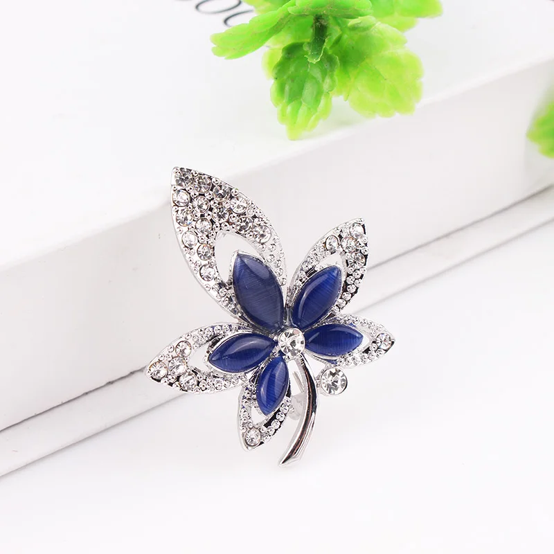 silver blue TODOX брошь из опалового камня, модный красивый изысканный милый Кристалл, инкрустированный кленовый лист, булавки, лаконичный стиль, пальто, платье, подарки - Окраска металла: silver blue