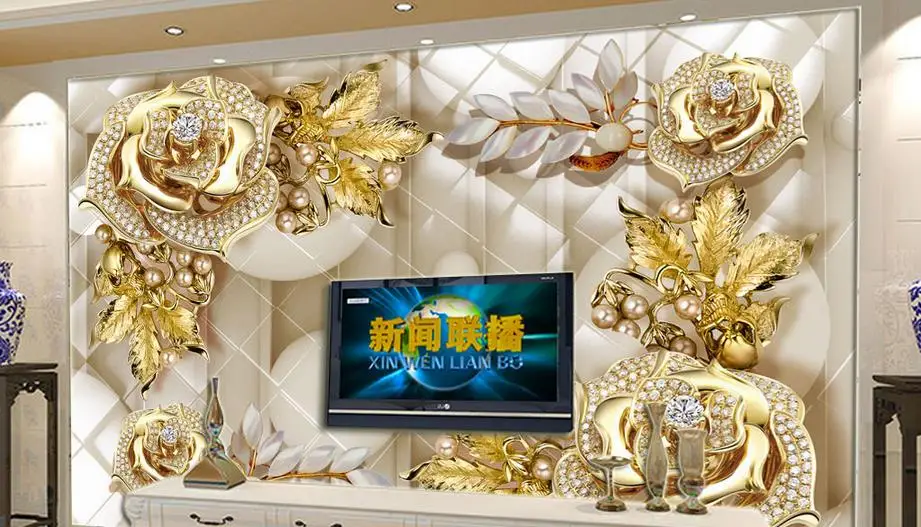 Роскошные гигантские Настенные обои для гостиной 3d настенные фрески золотые