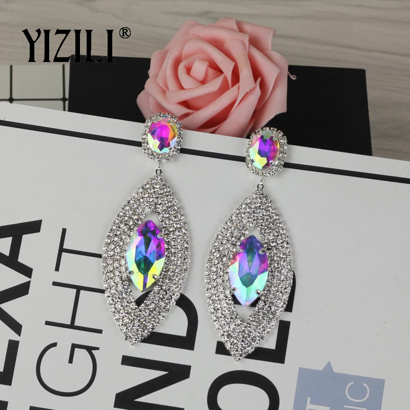 YIZILI серебро Цвет с горным хрусталем длинной кисточкой серьги для Для женщин большие серьги с свадебный большой серьги JewelryE081