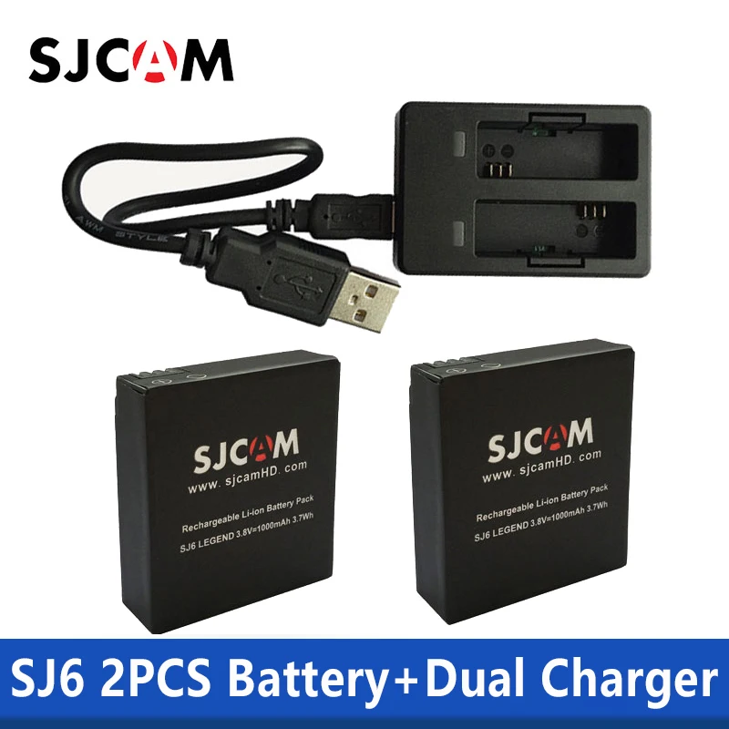 SJCAM 2 шт. SJ6 батареи 3,8 в 1000 мАч аккумуляторная батарея+ двойное зарядное устройство для SJCAM SJ6 Legend аксессуары для спортивной экшн-камеры
