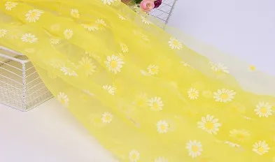 yellow Милая Маргаритка ткань органза с принтом для девочек летнее платье принцессы ручной работы DIY шторы одежда украшения ткань P043 - Цвет: yellow