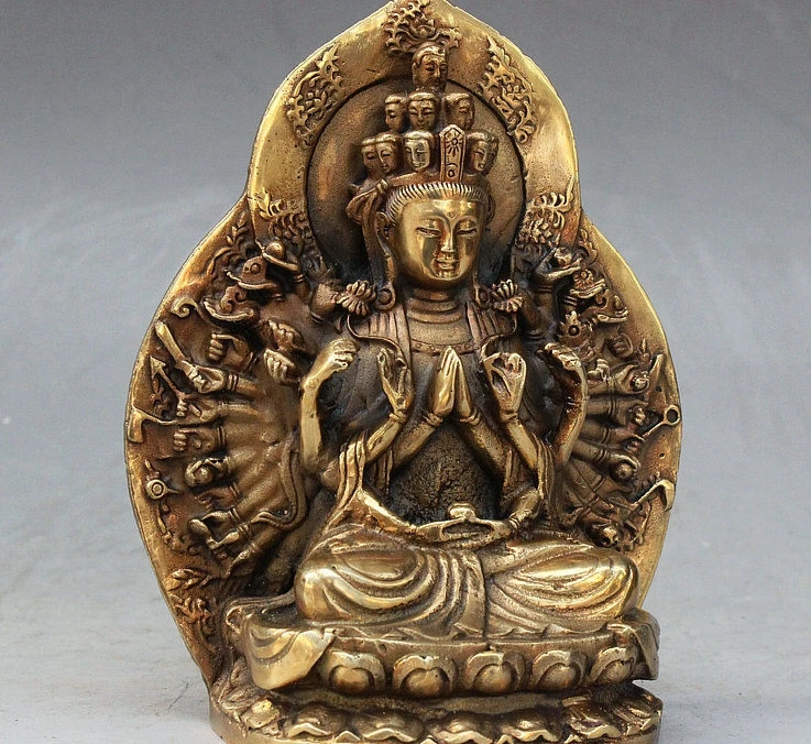 SCY China Buddhism Bronze 11 Head 1000 Arms Avalokiteshvara of Goddess Buddha Statue | Дом и сад