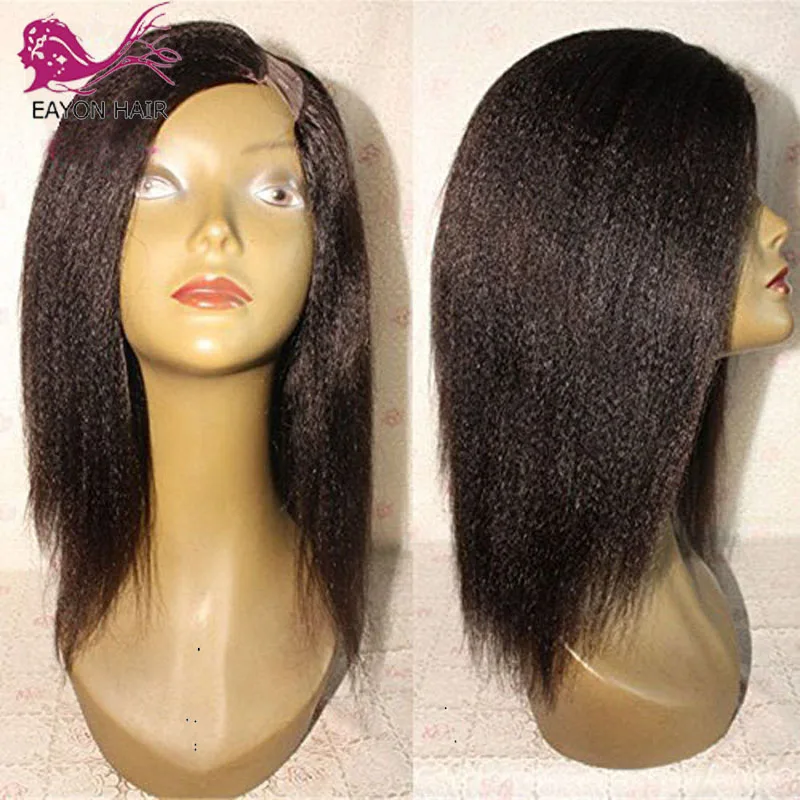 EAYON HAIR Brazilian Short Bob Human Hair UPart Wigs Italian Yaki Straight U Part Wigs Yaki Bob Styled Remy Hair For Blacks
