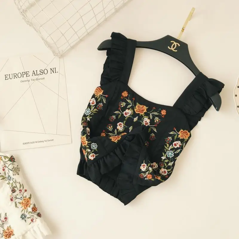 Женские сексуальные майки без бретелек с ушками и вышивкой Boho, топы, регулируемые, летние,, тонкие, милые, женские блузки