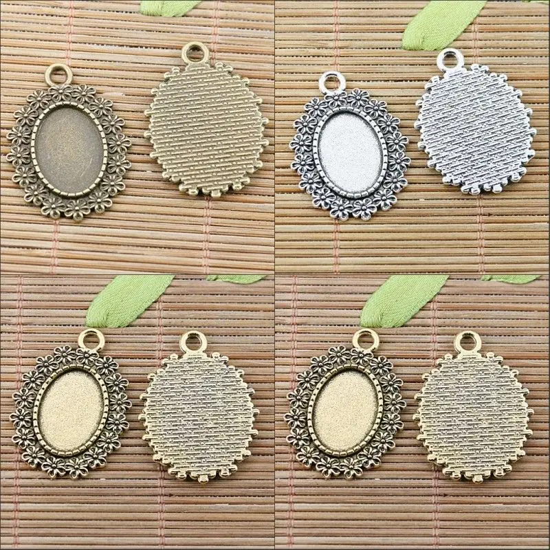 

3-colors mixed at random flower oval cabochon settings EF2467-2469 10PCS