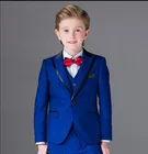 На одной пуговице с смокинги для мальчиков синий 2020 пике и с отворотом, Детский костюм; Цвет: ярко-синий; Красногочерного цвета для детей, костюмы-пачки (пиджак + жилет + штаны), размеры: