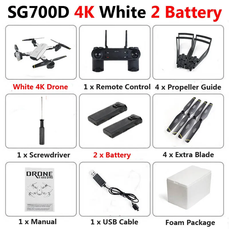 White 4K 2b Foam SG700-D Профессиональный складной Дрон с двойной камерой 1080P 720P 4K Selfie WiFi FPV оптический поток RC Квадрокоптер вертолет XS809S - Цвет: White 4K 2b Foam