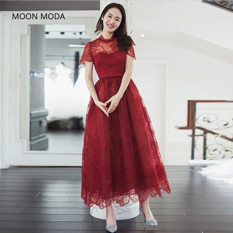 MOON MODA кружевное вечернее платье трапециевидной формы с коротким рукавом