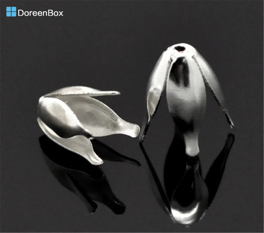 Doreen Box красивые Серебристые колпачки для цветочных бусин фурнитура 13x8 мм