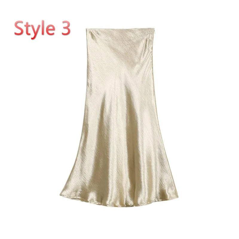Style-3-Gold JuneLove, женские летние глянцевые атласные юбки-трубы, юбка с высокой талией, розовая пикантная юбка средней длины, раскол, металлический цвет, юбка для вечеринок, низ - Цвет: Style-3-Gold