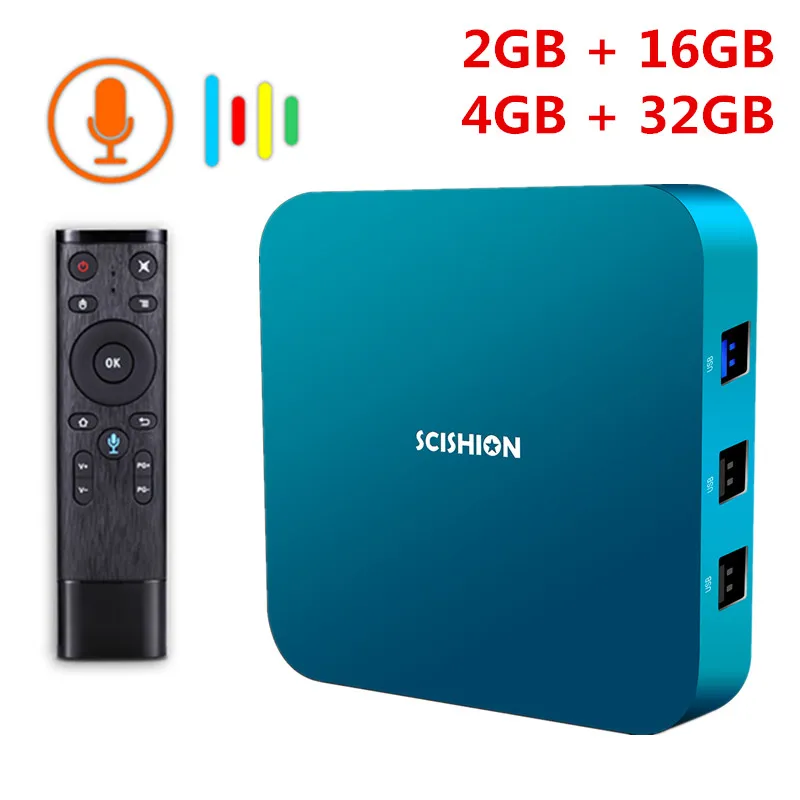 SCISHION AI One Android 8,1 Smart tv Box Rockchip 3328 2 ГБ/4 ГБ 16 ГБ/32 ГБ 2,4G WiFi USB3.0 BT4.0 телеприставка с голосовым управлением