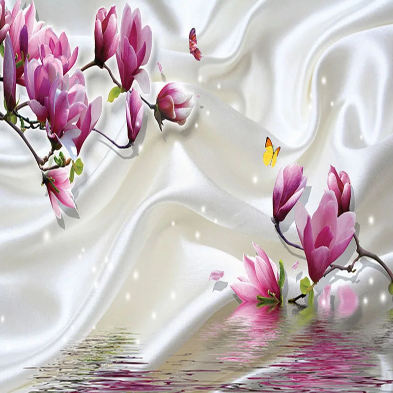 Современные Простые Шелковые обои с цветами магнолии для гостиной ТВ дивана фона