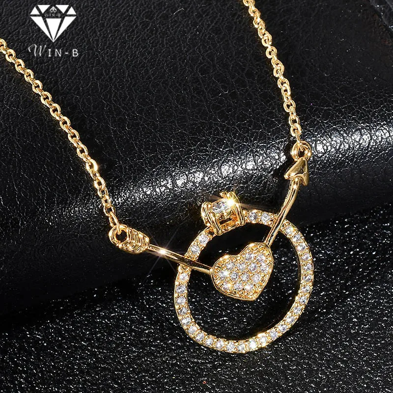 WIN-B Crystal Arrows Gold Pendant Necklace Circle Fashion Chain Mbox Love heart Zircon Drop-shaped Pendanr Party | Украшения и