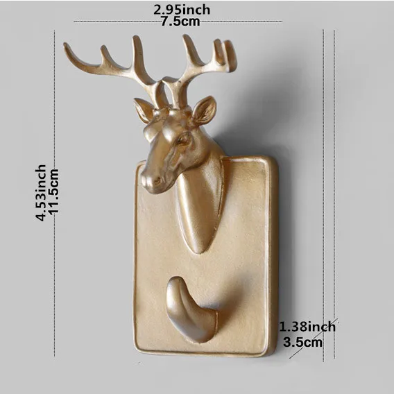 golden deer 3D украшение в виде головы животного, крючок для хранения, смоляная Крышка для ключей, органайзер для одежды, декор в виде животного, вешалка для украшения - Цвет: golden deer