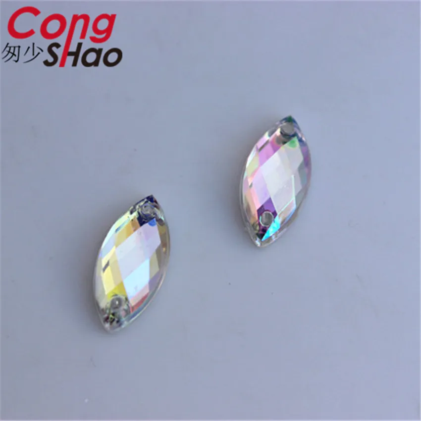 Прозрачные стразы Cong Shao 300 шт. 7*15 мм AB для шитья с плоской задней стороной пуговицы