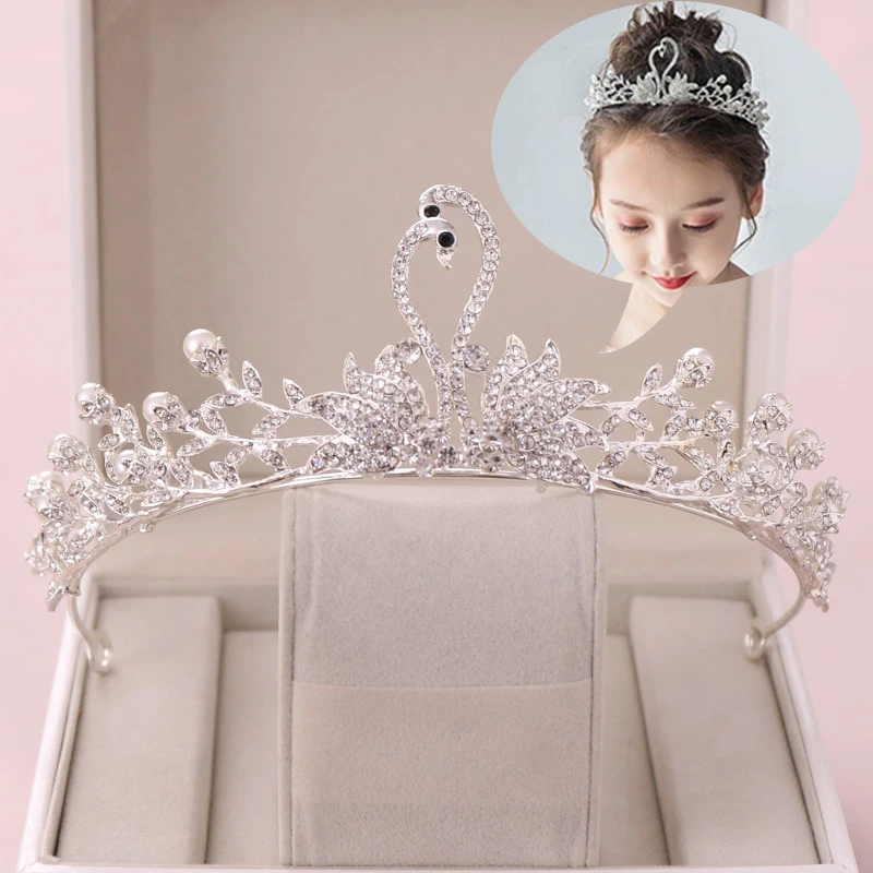 Rhinestone Princess Crown Pearl Wedding Tiaras Swan Jewelry For Kids' Ballet Performances Fashion Accessories