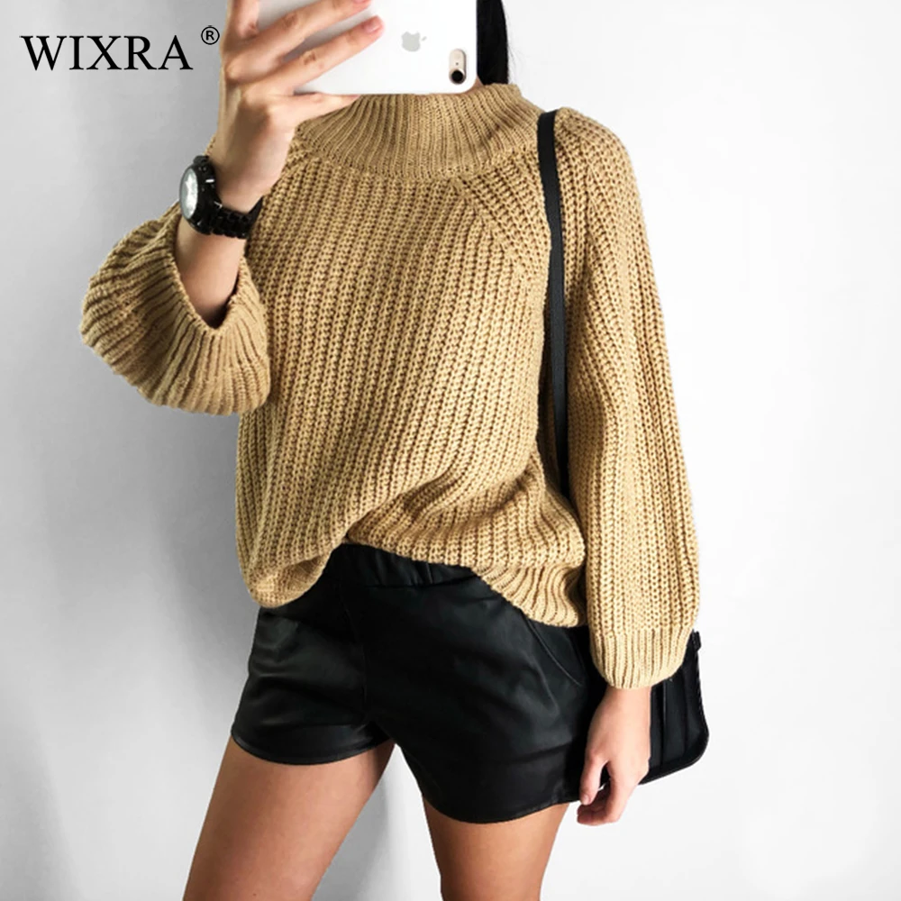 Wixra повседневные женские свитера 2018 Осень-зима одноцветные сексуальные с вырезом