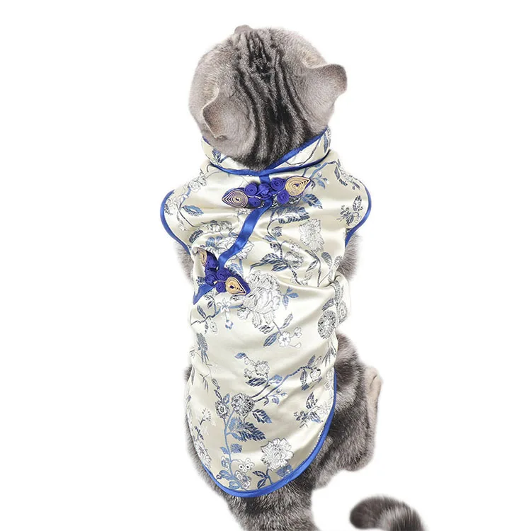 Платья для кошек Цветочная вышивка шелком Cheongsam для домашних животных кошка одежда наряд kedi giysileri s-xxl