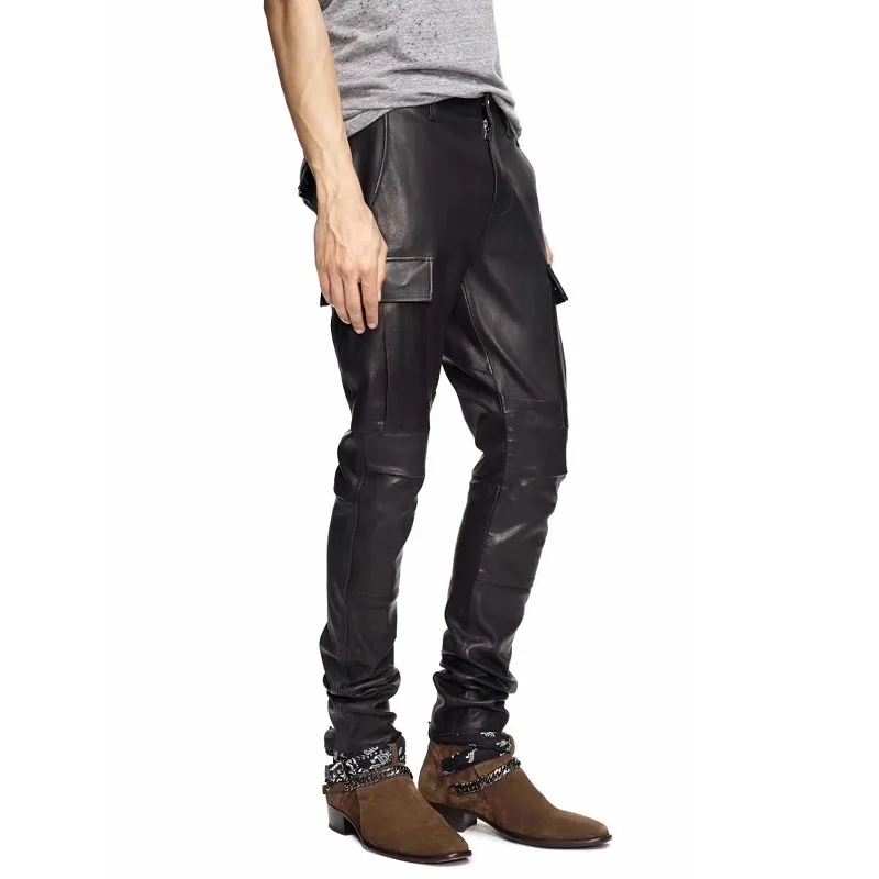 Новое поступление из искусственной кожи мужские стильные джинсы для езды байкерские Узкие повседневные штаны