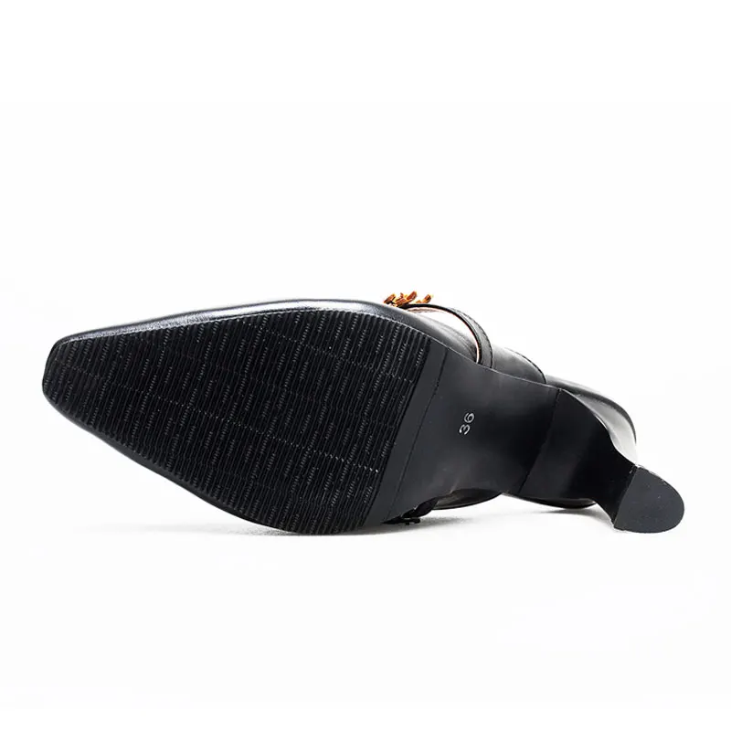 

Fanyuan Fashion Outside Pointed toe Slippers Summer High Heels Solid Shallow Pearl belt buckle Ladies Slides women shoes