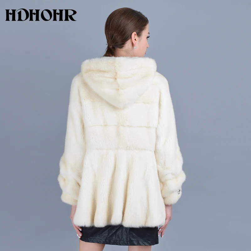 HDHOHR женская шуба из натурального меха норки модная короткая с капюшоном теплая