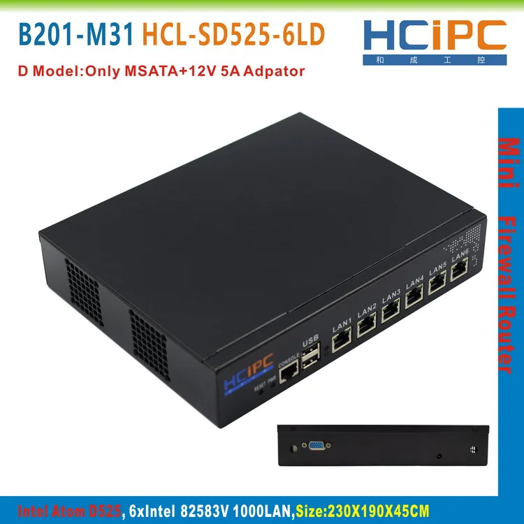 HCiPC B201 M31 HCL SD525 6LD Atom D525 82583V 6LAN мини брандмауэр Barebone маршрутизатор ПК 4LAN материнская