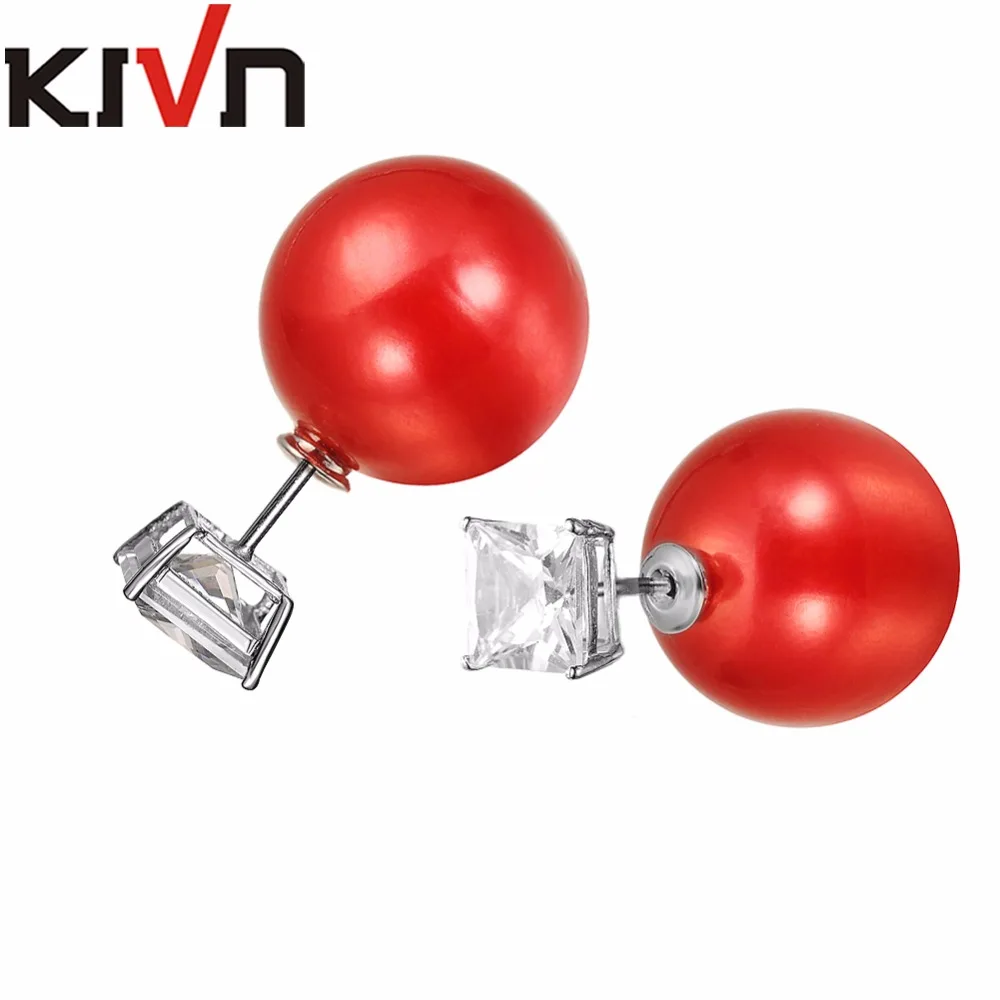 

KIVN Jewelry Square 8x8mm CZ Cubic Zirconia Stud Two Double Sided Simulated Pearl Earrings for Women Gifts 6pcs Lot Wholesale