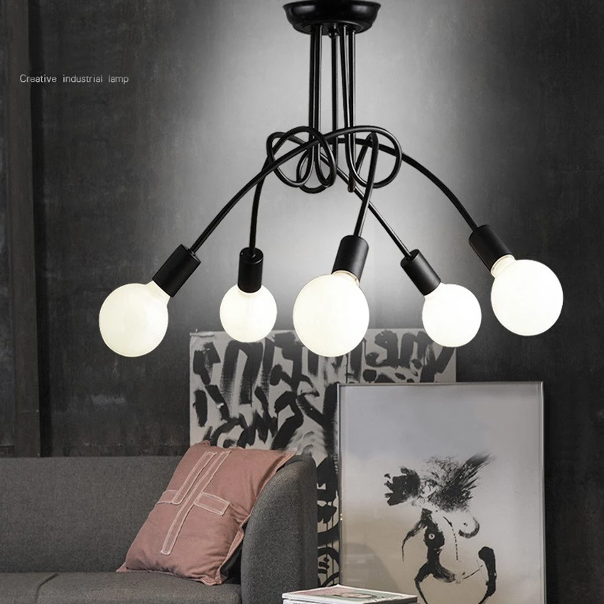 

Retro Creative Black/White/Red 3/5 Heads E27 Bulb Ceiling Lamp Vintage Personality Modern Loft Cafe Bar Brief LED Ceiling Light