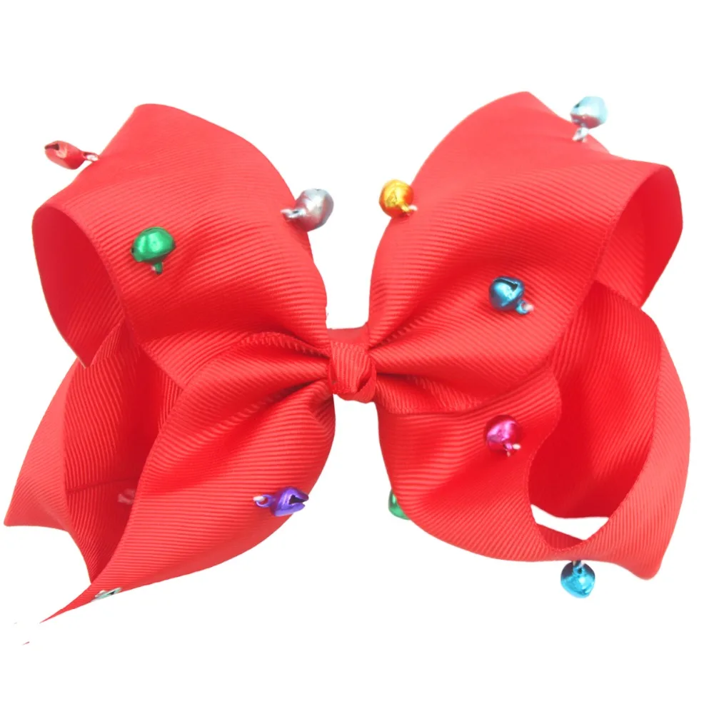 6 дюймов корсажная лента для девочек ручной работы Jingle Bells бант волос зажимы типа