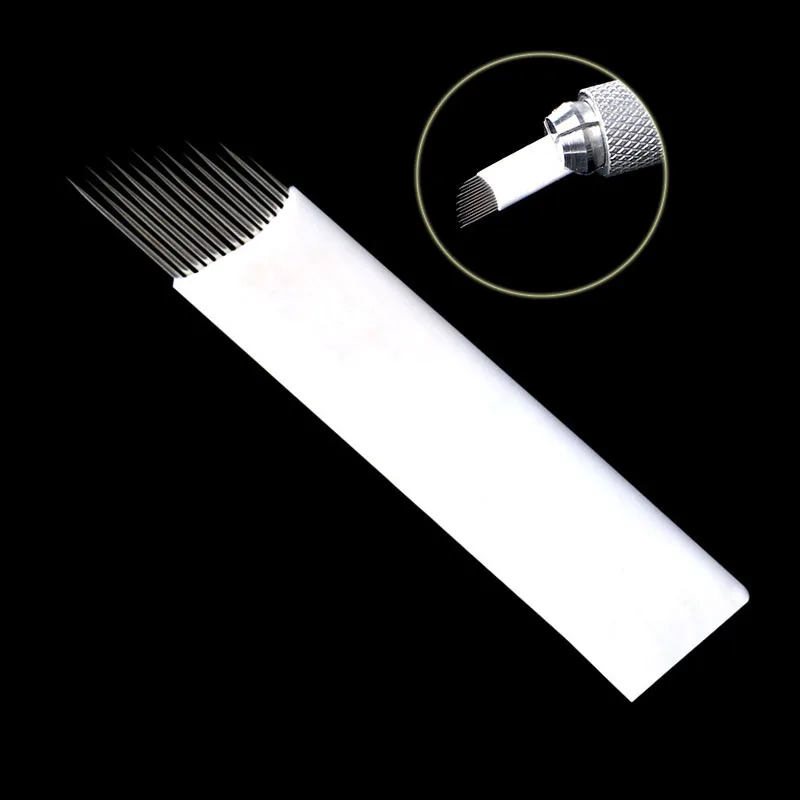 100 шт. волнистые 14 штифтов перманентный макияж лезвия для бровей микроблейдинг