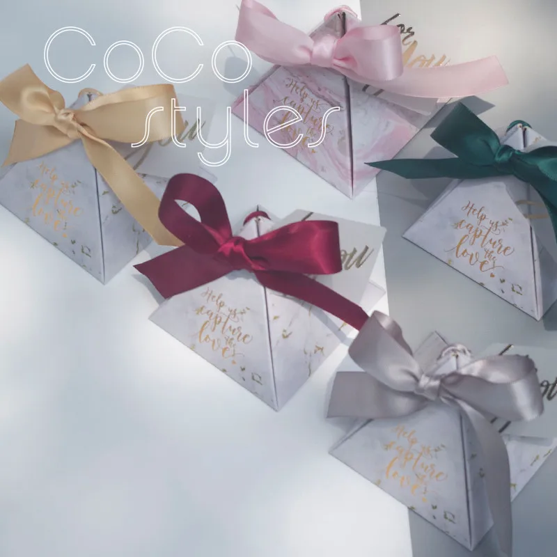 Cocostyles custom cute pyramid shaped candy box with colorful printing ribbon for wedding favor gift or christmas set | Дом и сад