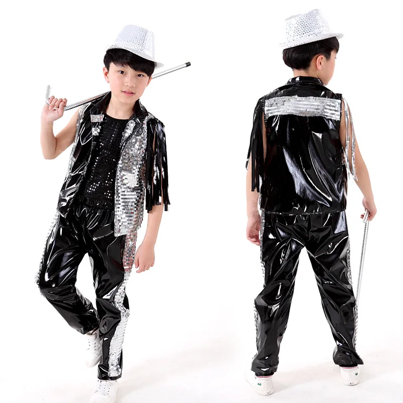 Бесплатная доставка красный и черный Детский костюм из искусственной кожи для