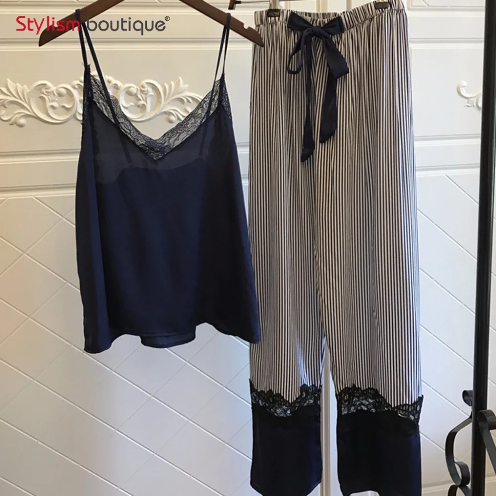 Новый Для женщин пижамный комплект без рукавов на бретельках Топ и длинные Штаны