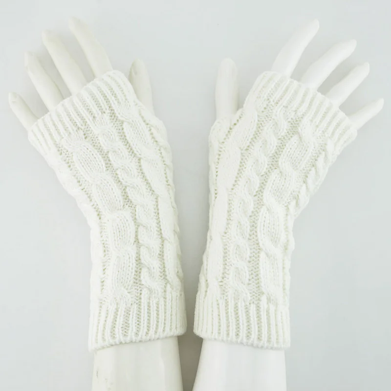white 20cm Модные стильные женские перчатки без запястья, зимние перчатки, варежки из искусственной шерсти, вязаные перчатки без пальцев - Цвет: white 20cm