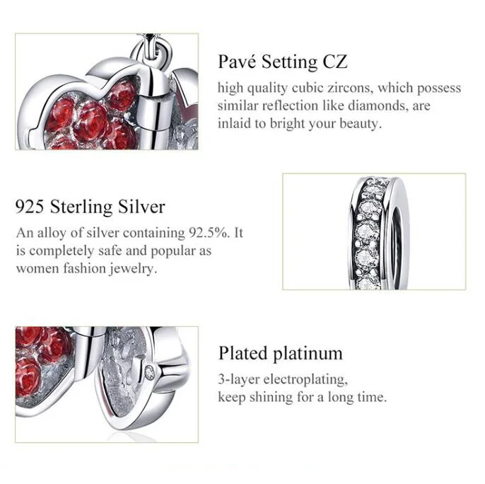 Fit Pandora браслет 925 серебро красный цирконовое сердце открытый Подарочная коробка Подвески для влюбленных кулон бусины DIY
