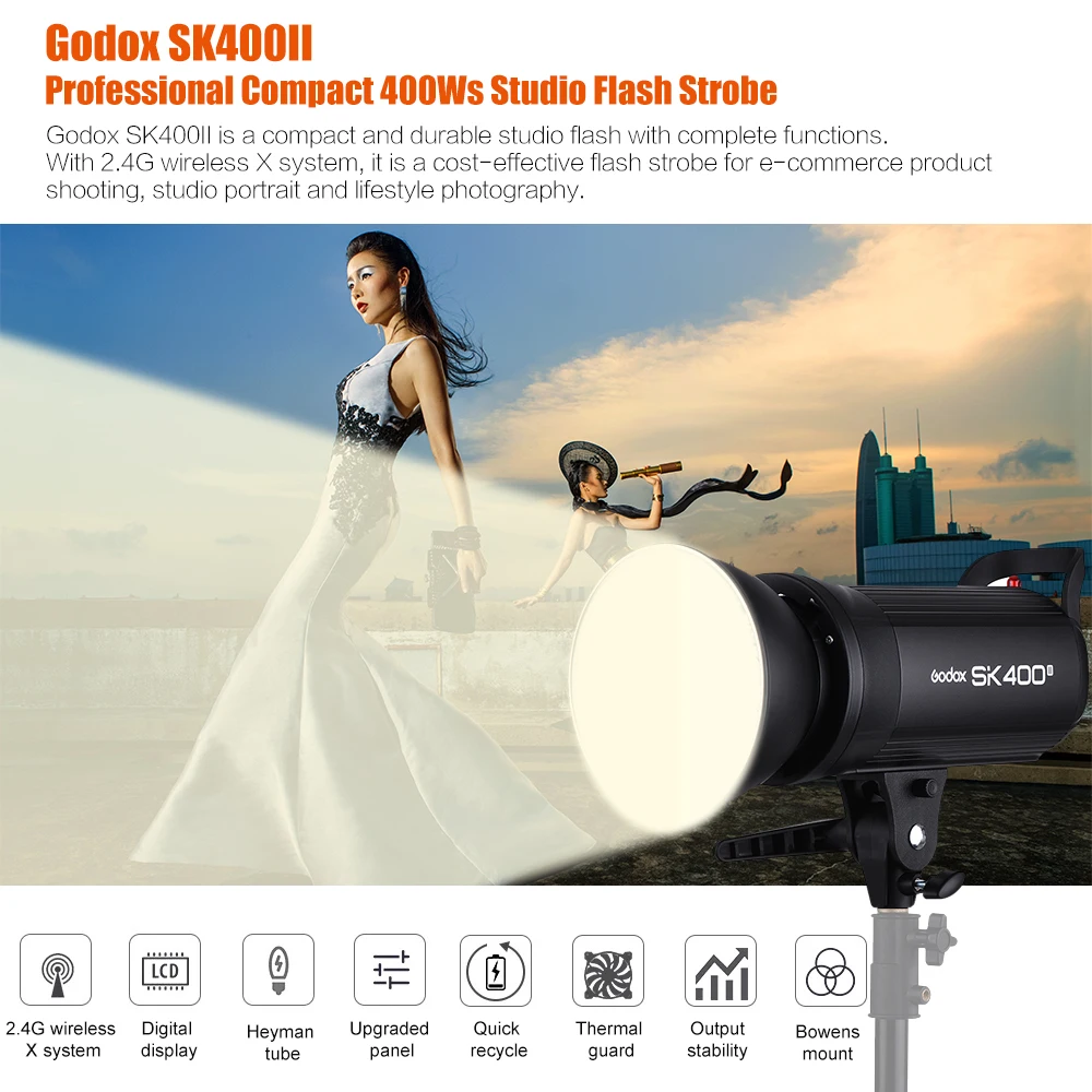Godox SK400II профессиональная компактная 400Ws Фотостудия вспышка стробоскоп со