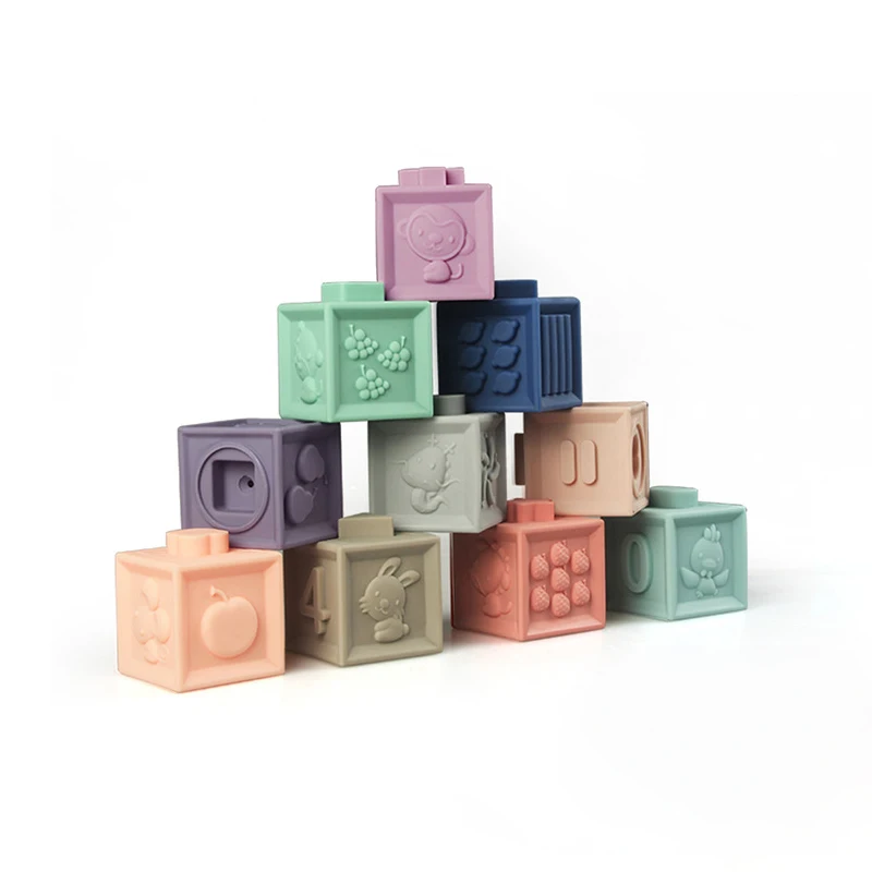 10pcs random color Детские хватать игрушки силиконовые гнущиеся строительные блоки 10, 6 штук в партии, 3D сенсорный экран руки и пушистыми помпонами для малышей массажные с резиновым покрытием Прорезыватель для зубов Squeeze bibi Ванна bal - Цвет: 10pcs random color
