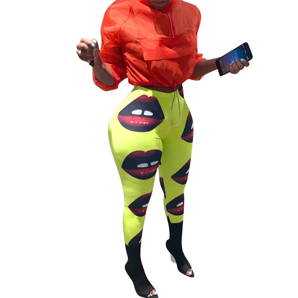 

Casual Print Fitness High Waist Pants Trousers Slim Elastic Pencil Pants Women Bottom Femme