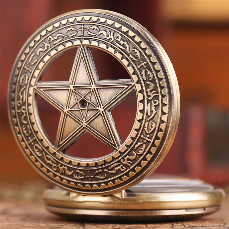 Винтажное ожерелье пентаграмма языческий Wiccan ведьма Готический оловянный кварцевые карманные часы для мужчин женщин и детей подарок стильный кулон