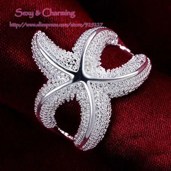 R538 free shipping! Silver Plated star starfish ring finger rings size 7 8 fashion jewelry welcome mixed wholesale | Украшения и