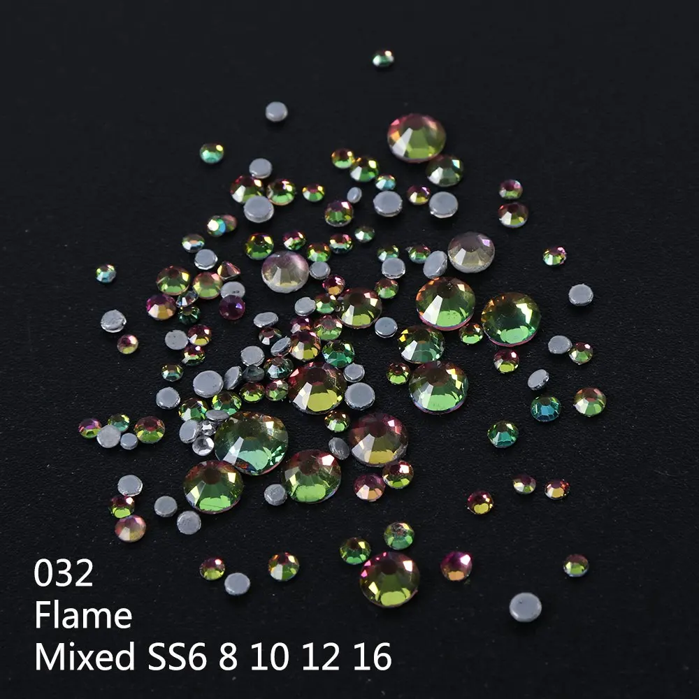 032 1Box DIY Flatback 3D Nail Art Crystal Glitter Rhinestones Nail Art Decoration Diamond White AB Manicure Mixed SS6-16 Size LA995 - Цвет: 032