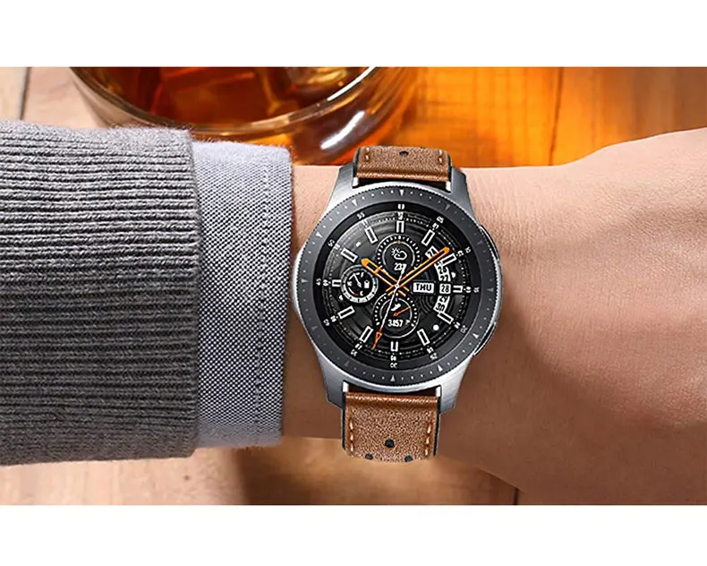 22 мм ремешок из натуральной кожи для samsung galaxy watch 46 мм S3 Frontier/классический ремешок huami amazfit huawei 2 Классический gt браслет