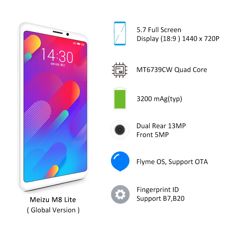 100% Официальный Meizu M8 lite 3 GB Оперативная память 32 ГБ Встроенная Глобальный Версия V8