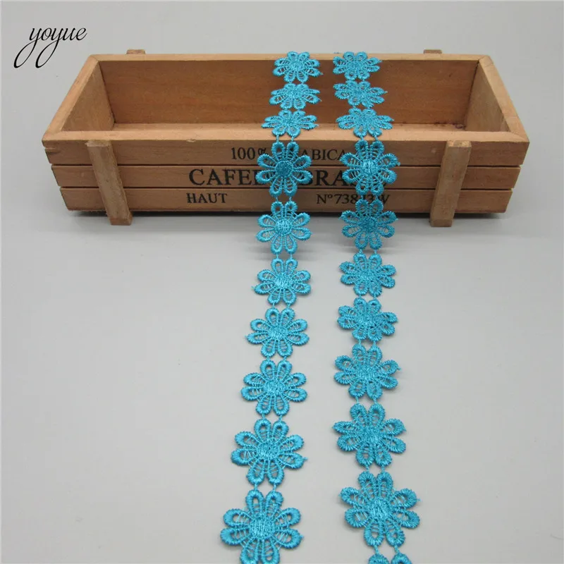 Lake Blue Новинка, 2 ярда, яркие Изящные цветы, Маргаритка, полиэстер, кружевная отделка, вышитая кружевная лента для шитья, рукоделия, свадьбы - Цвет: Lake Blue