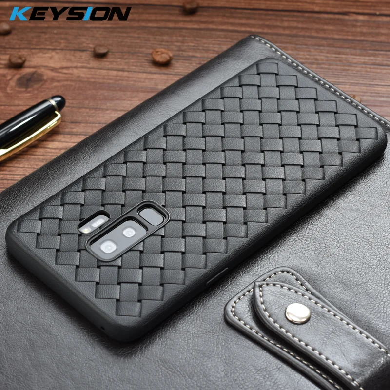KEYSION Super Soft Phone Case For Samsung Galaxy S9 Plus Luxury Grid Weaving TPU Silicone Back cover S9+ |