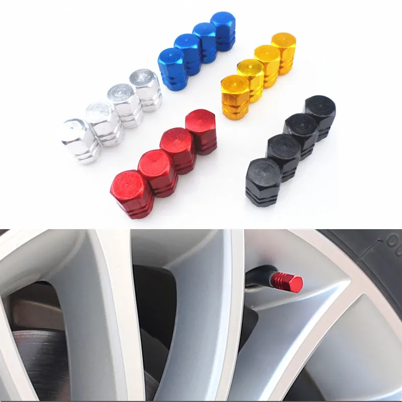 4 шт. Универсальный алюминиевый шестигранный стиль авто колпачки вентиля шины